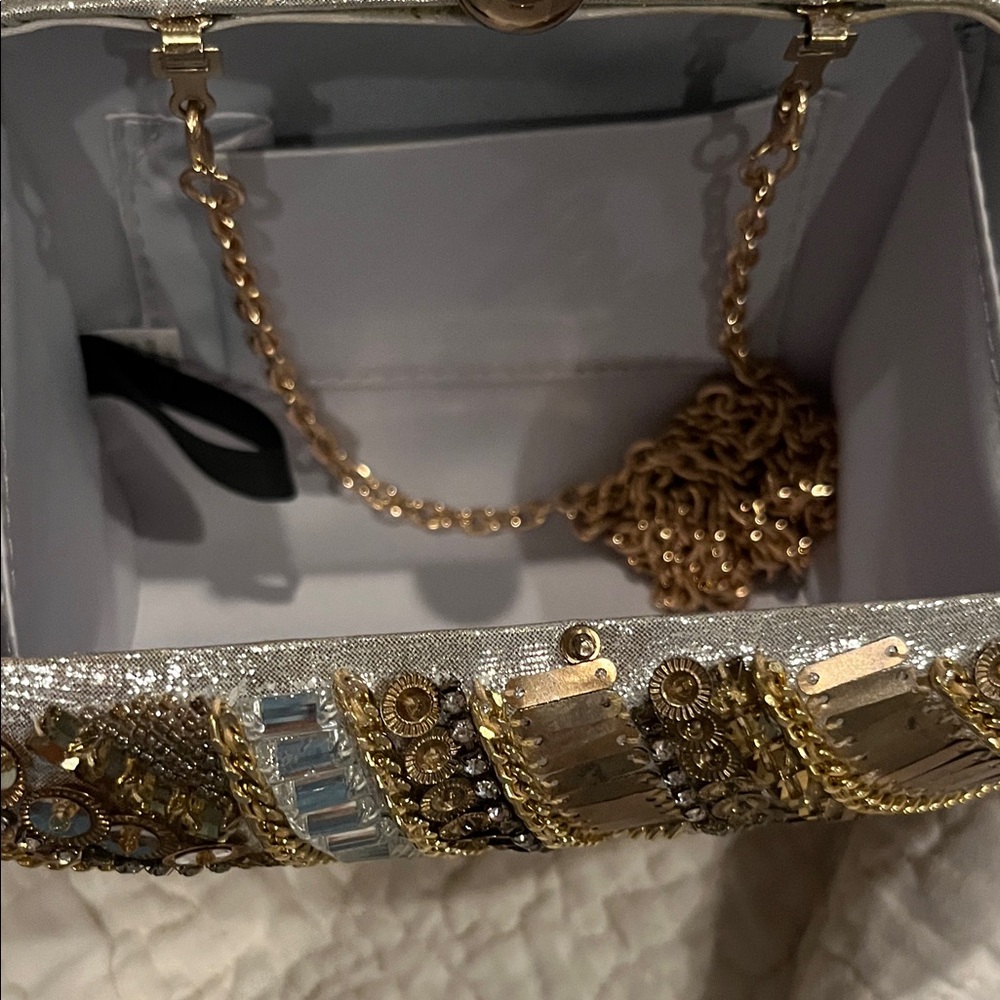Two Gold and Silver Embellished Clutches with chain straps - Picture 2 of 7